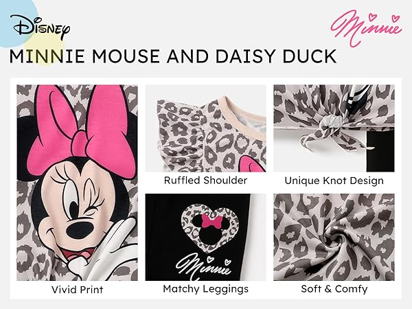 Disney Mickey and Friends Girls 2PCS Leopard Character Print Flutter-sleeve Tee and Pants Outfits