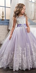 Princess Lilac Long Girls Pageant Dresses Kids Prom Puffy Tulle Ball Gown