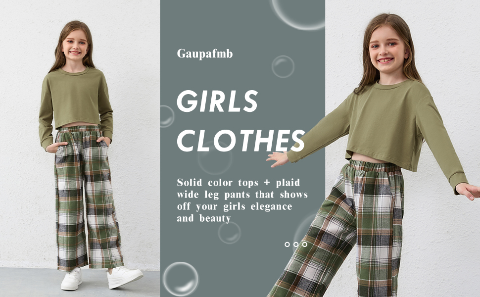 Girls Clothes Solid Long Sleeve Tops Plaid Wide Leg Pants