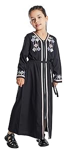 Kids Girls Abaya Long Sleeve Hooded Maxi Dress