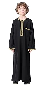 OLEMEK Arabic Thobe Muslim Thobe Boy’s Muslim Long Sleeves Kids Robe Islamic Boys Thobe