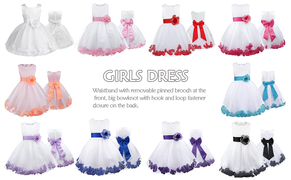 Kids Wedding Party Bowknot Petals Flower Girl Dress 