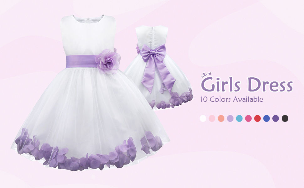 Kids Wedding Party Bowknot Petals Flower Girl Dress 