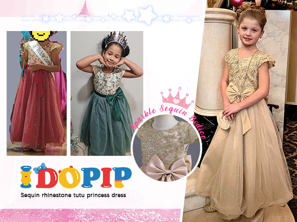 Flower Girl Sequin Lace Dresses for Wedding Communion Dress Kids Princess Pageant Party Maxi Gowns