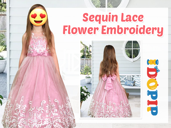 Flower Girl Lace Dress for Kids Wedding Pageant Party Long Gown Princess Communion Tulle Dresses