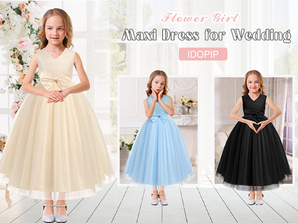 Flower Girls Dress for Wedding Pageant First Communion Birthday Party Dresses Bowknot Tulle Gown