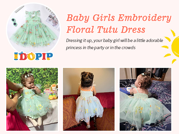 Baby Girls Summer Tutu Dress, Embroidery Flower Tutu Dress, Little Princess Birthday Party Dress