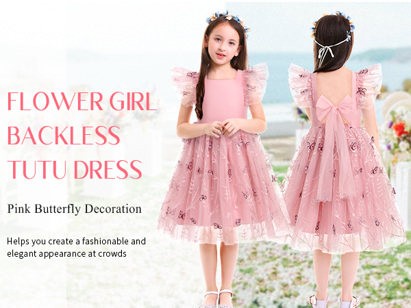 Embroidery Flower Girl Dress for Kids Baby Wedding Pageant Party Dresses Butterfly Birthday Gown