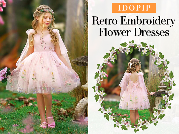 Girls Embroidery Flower Tutu Dress