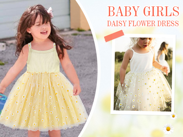 Baby Girls Daisy Flower Tutu Dress Summer Sleeveless Birthday Party Dresses Ruffle Tulle Sundress