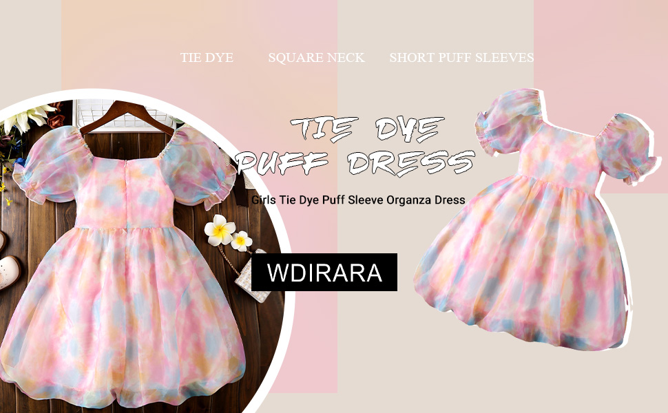 wdirara puffy dress for girls dresses for kids Puff Sleeve Flared Hem High Waist Organza Dress