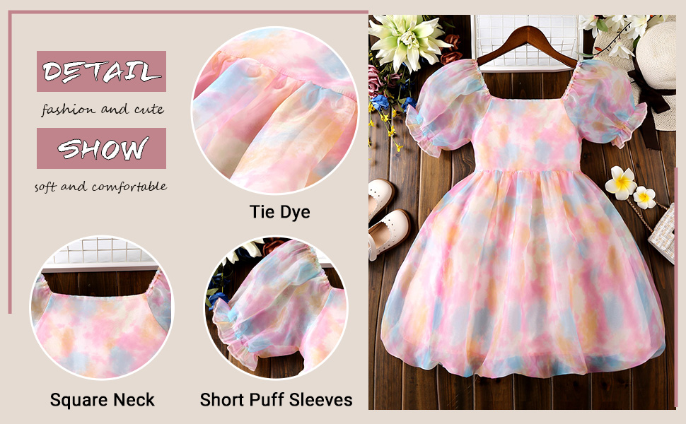 wdirara puffy dress for girls dresses for kids Puff Sleeve Flared Hem High Waist Organza Dress