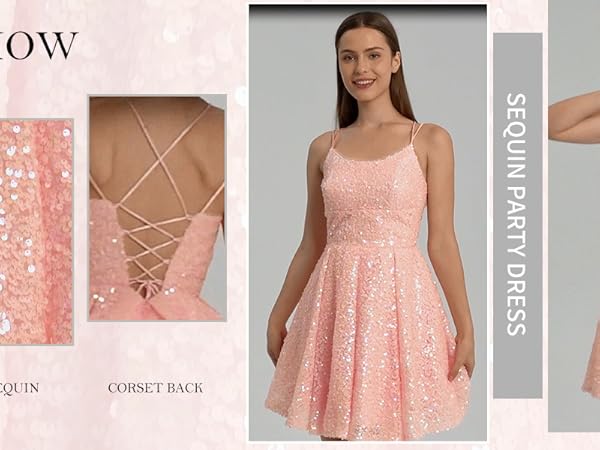 Pink Homecoming Dresses Sequin Mini Dress for Women