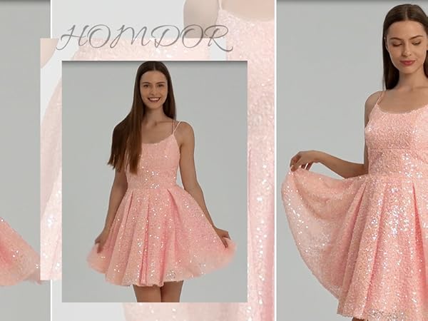 Pink Homecoming Dresses Sequin Mini Dress for Women