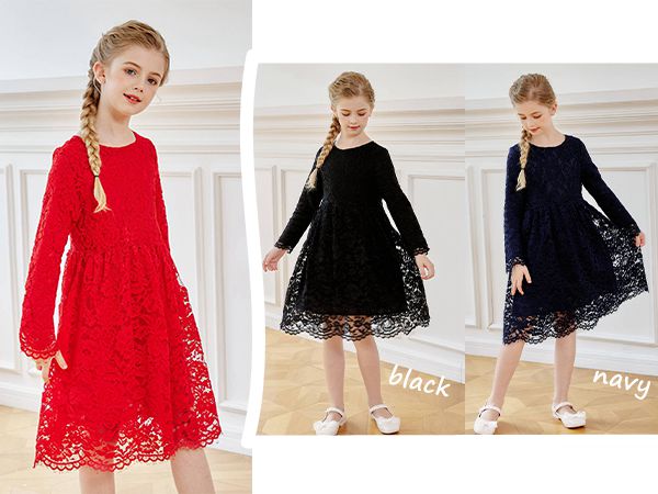 Girls Lace Dress Formal Flower Girl Wedding Party 