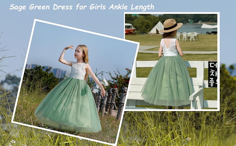 Sage Green Dress for Girls Ankle Length