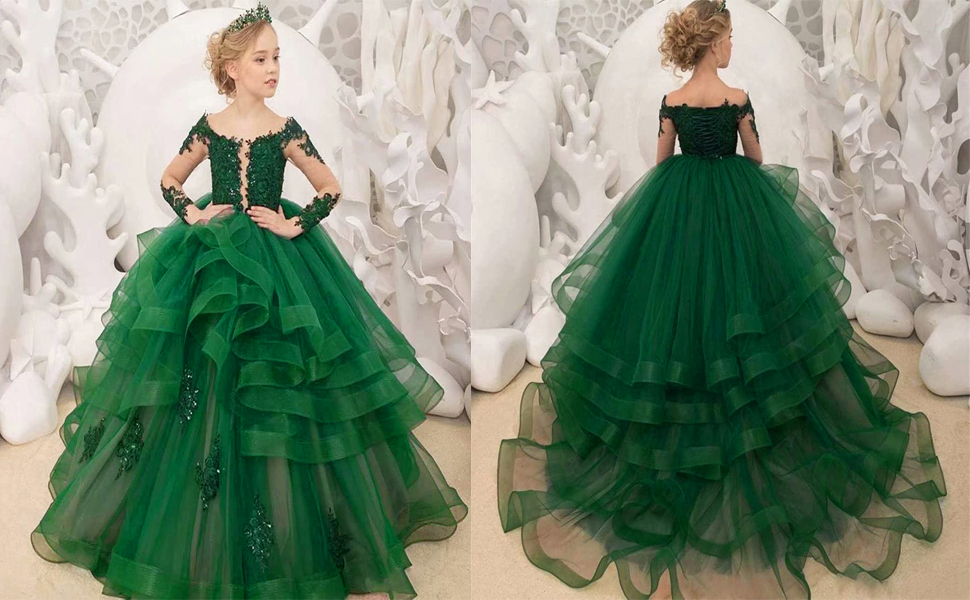 Flower Girl Dress Appliques Tulle Long Pageant Dresses