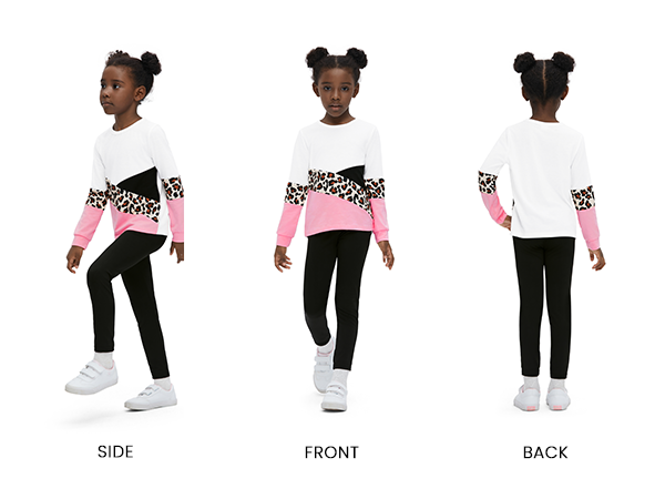 Girls 2 Piece Outfit Legging Sweatshirt Set Color Block Leopard Black Pants Clothing Set Jogger Set