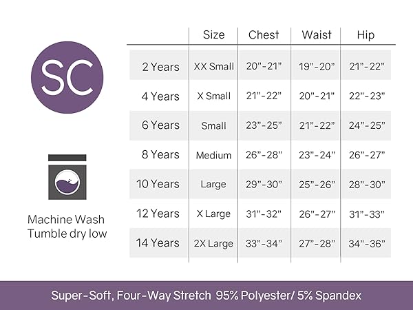 Premium Girl&#39;s Oh So Soft Universal Size Chart