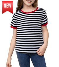 Girls Striped Color Block Short Sleeve T Shirts