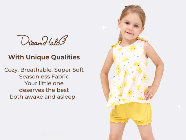 This toddler girl''s summer outfit includes a sleeveless tank top and shorts. 