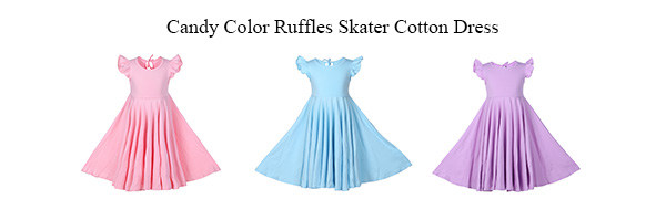 Girls Ruffles Dress Pink Color Fly Sleeve Twirly Skater Party Dress