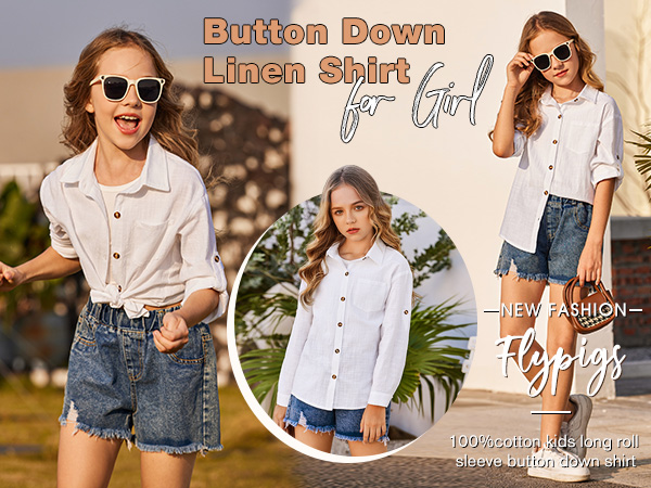 kids white button up blouse kids white linen top for girls