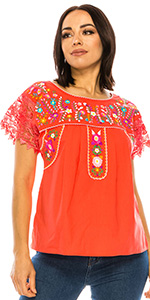 Traditional Mexican Blouse with Lace Sleeves