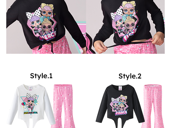 L.O.L. Surprise! Girls Outfits Tie Knot Long Sleeve Tee Top and Bell Bottom Flared Pants Set