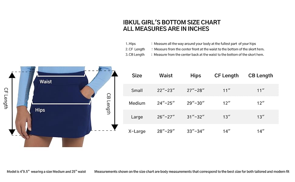 IBKUL 25000G Knit Skort Size Chart