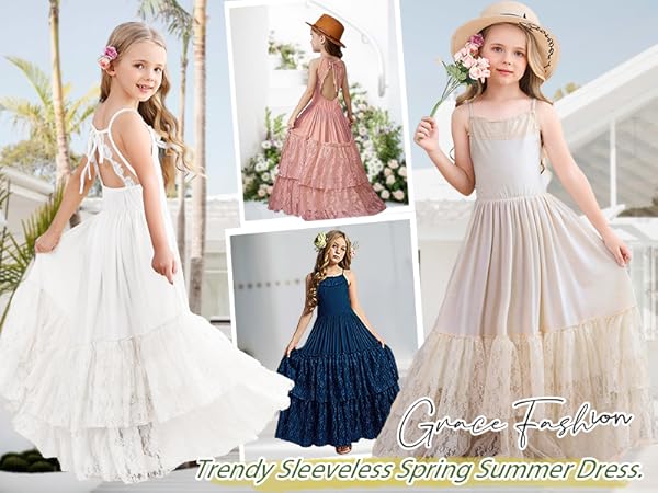 Lace Back Full-Length Backless Tulle Party Holiday Flower Girl Dress Size 4-14