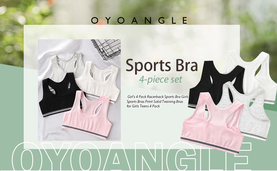 OYOANGLE Girl''s 4 Pack Racerback Sports Bra Girls Sports Bras Print Solid Training Bras