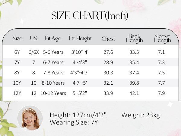 Girls Spring Dress Size Chart