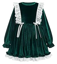 Baby Girls Christmas Velvet Dress Green Velvet Lace Dresses