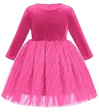 Baby Hot Pink Velvet Dress Long Sleeve Holiday Velvet Tulle Dresses