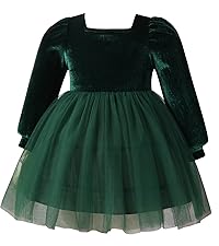 toddler baby girls dark green velvet dresses