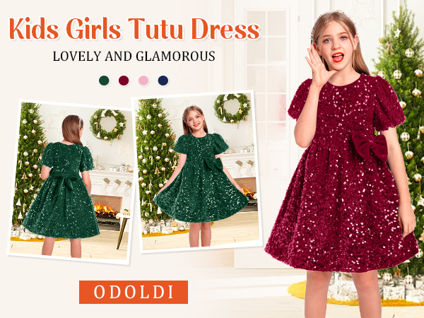 Green Velvet Christmas Dress Girls Sparkly Holiday Dresses