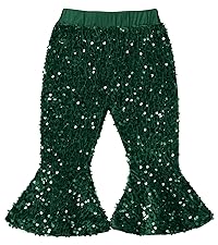 Girls Green Sequin Flare Pants Toddler Green Velvet Bell Bottoms 