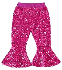 Hot Pink Sequin Flare Pants Girls Sparkly Velvet Bell Bottoms