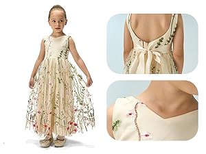 2Bunnies Wildflower Embroidered Girl Dress in Ivory