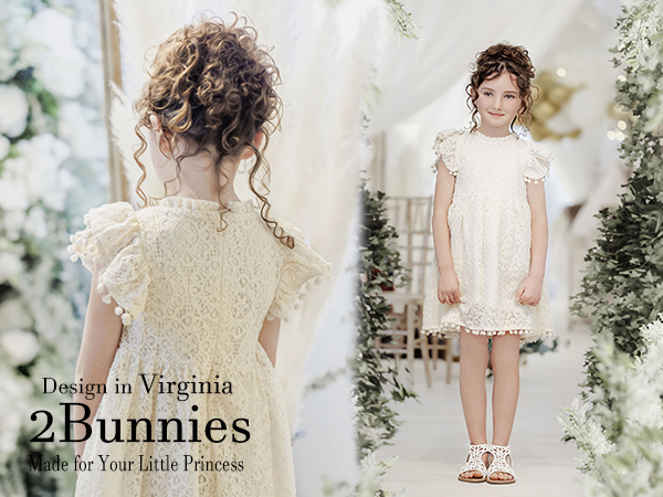 2Bunnies Pom Pom Girl Dress in Ivory