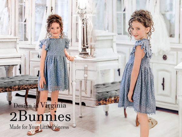 2Bunnies Pom Pom Girl Dress in Dusty Blue