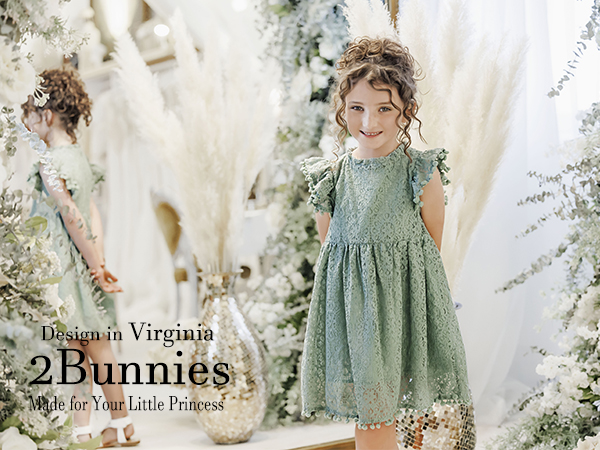 2Bunnies Pom Pom Girl Dress in Sage