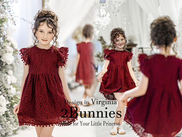 2Bunnies Pom Pom Girl Dress in Burgundy