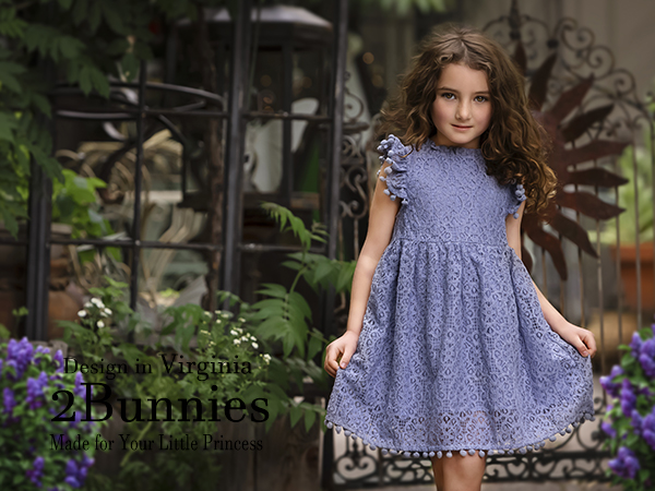 2Bunnies Pom Pom Girl Dress in Dusty Blue