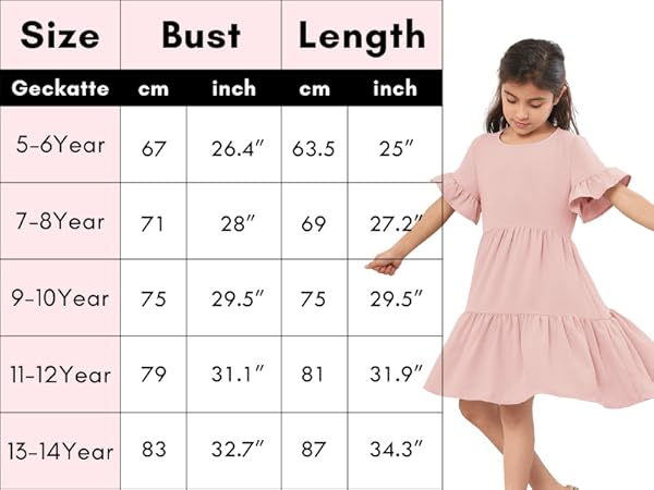  Geckatte Girls Dresses Summer Casual Floral Print Ruffle Short Sleeve Kids A-Line T-Shirt Dress