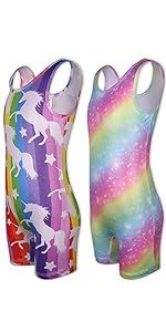 2 Packs Gymnastics Leotards Unicorn Rainbow