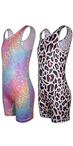 2 Packs Gymnastics Leotards For Girls Rainbow Leopard