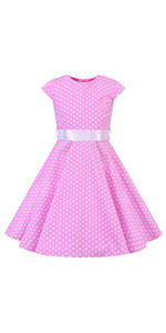 Kids Girls 50s Audrey Vintage Polka Dot Swing Party Rockabilly Dress Retro 