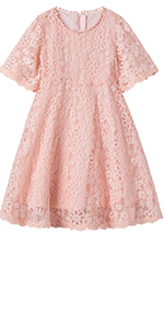 Girls Elegant Floral Lace Party Princess Dress